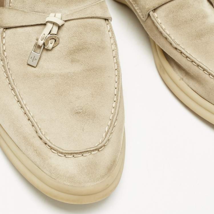 Pre Owned Loro Piana Light Grey Suede Babouche Charms Walk Flats Size 40.5
