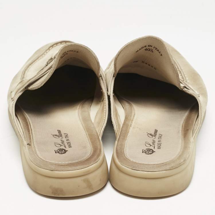 Pre Owned Loro Piana Light Grey Suede Babouche Charms Walk Flats Size 40.5