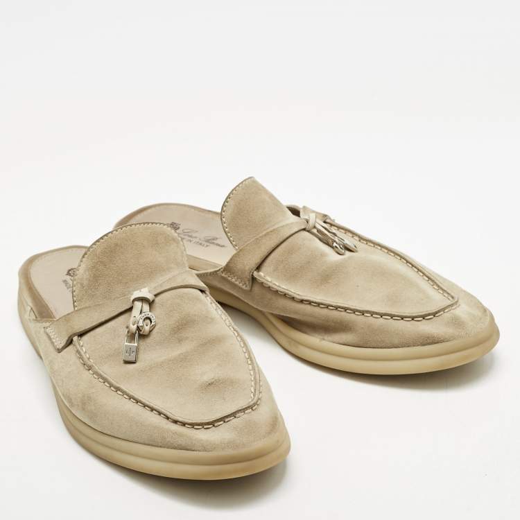 Pre Owned Loro Piana Light Grey Suede Babouche Charms Walk Flats Size 40.5