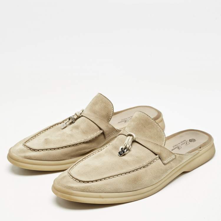 Pre Owned Loro Piana Light Grey Suede Babouche Charms Walk Flats Size 40.5