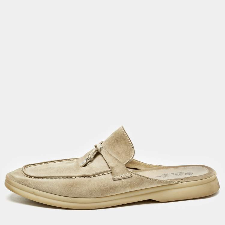 Pre Owned Loro Piana Light Grey Suede Babouche Charms Walk Flats Size 40.5
