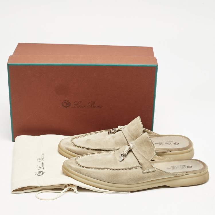 Pre Owned Loro Piana Light Grey Suede Babouche Charms Walk Flats Size 40.5