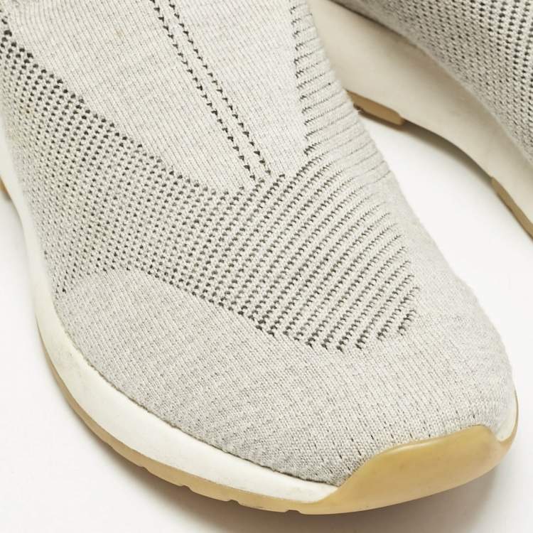 Pre Owned Loro Piana Off White/Grey Knit Fabric and Suede 360 Flexy Walker Sneakers Size 38