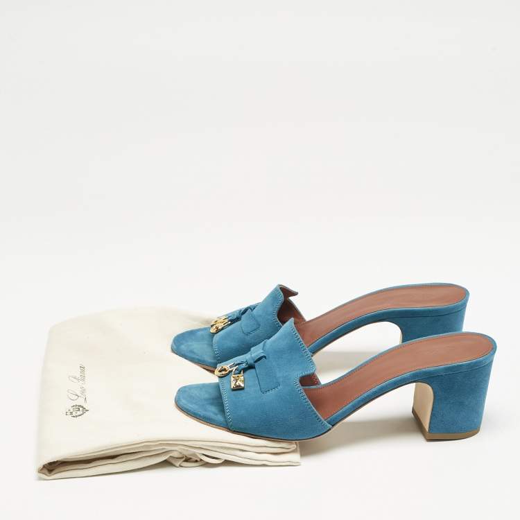 Pre Owned Loro Piana Blue Suede Summer Charms Walk Slide Sandals Size 38.5