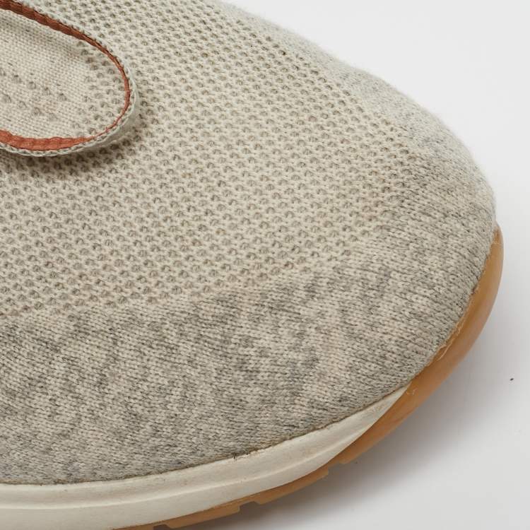 Pre Owned Loro Piana Grey Knit Fabric 360 LP Flexy Walk Sneakers Size 39