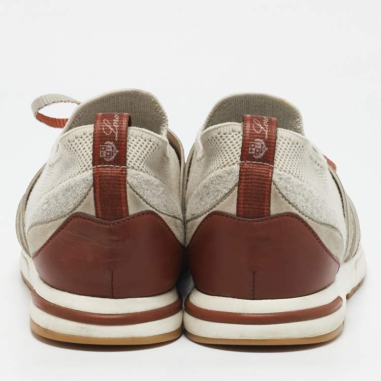 Pre Owned Loro Piana Grey Knit Fabric 360 LP Flexy Walk Sneakers Size 39