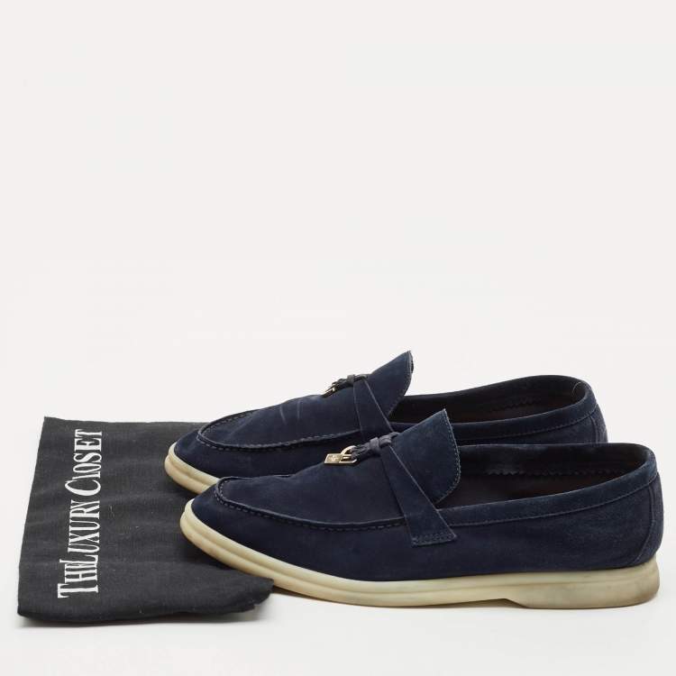 Pre Owned Loro Piana Navy Blue Suede Summer Charms Walk Loafers Size 39