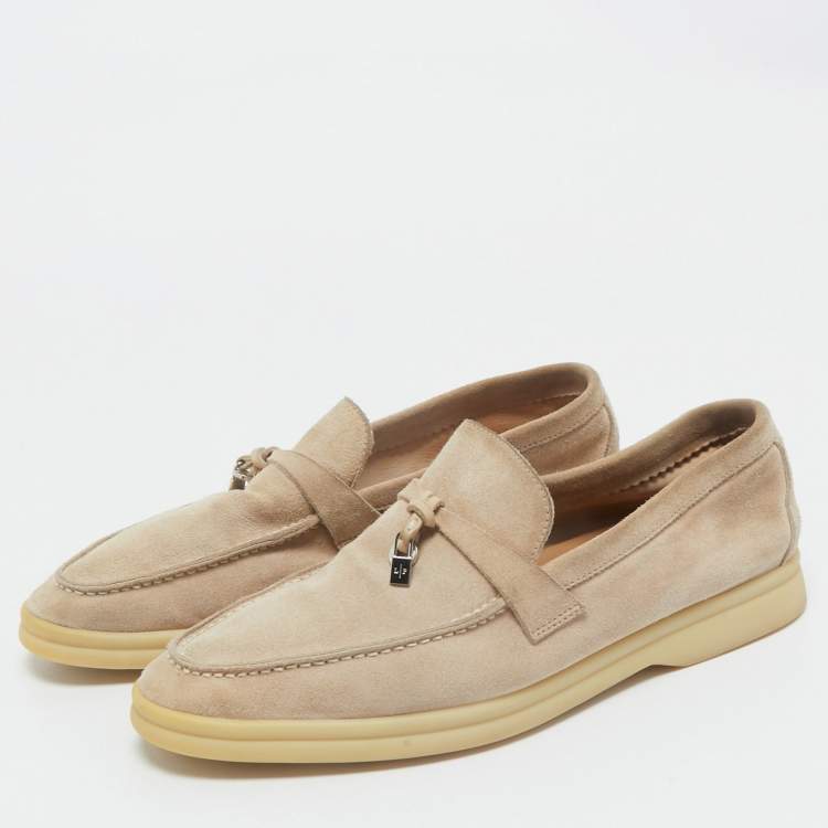 Pre Owned Loro Piana Beige Suede Summer Charms Walk Loafers Size 38.5