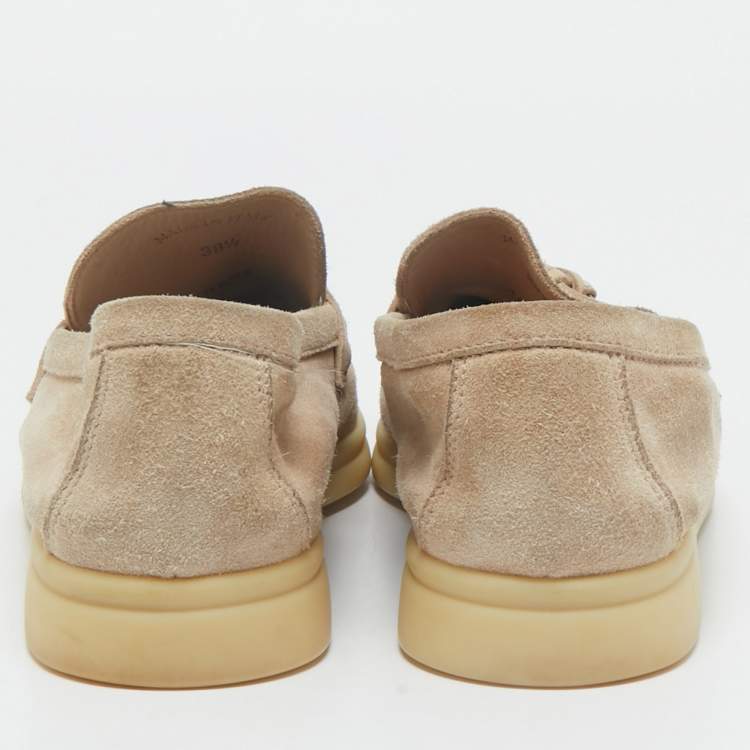 Pre Owned Loro Piana Beige Suede Summer Charms Walk Loafers Size 38.5