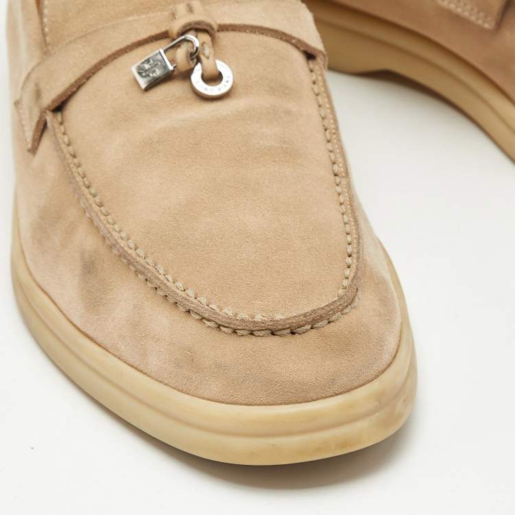 Pre Owned Loro Piana Beige Suede Summer Charms Walk Loafers Size 39.5