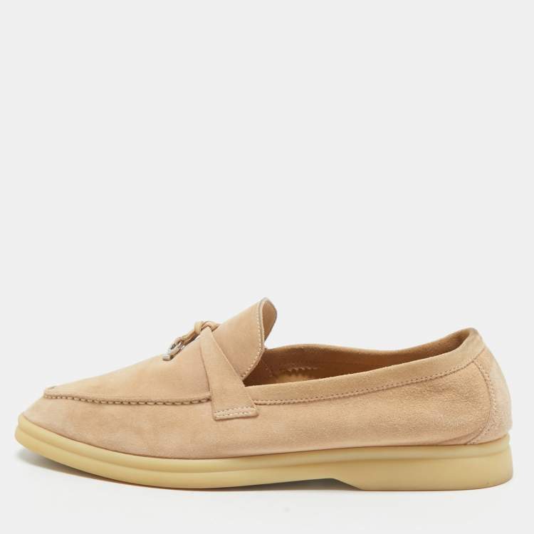 Pre Owned Loro Piana Beige Suede Summer Charms Walk Loafers Size 40.5