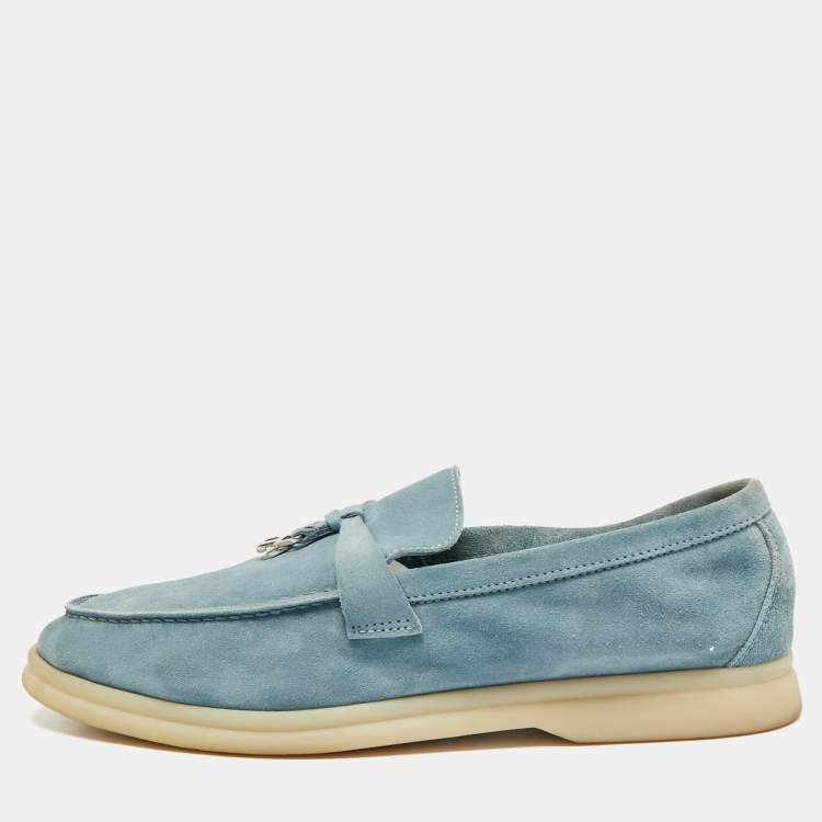Pre Owned Loro Piana Blue Suede Summer Walk Loafers Size 39