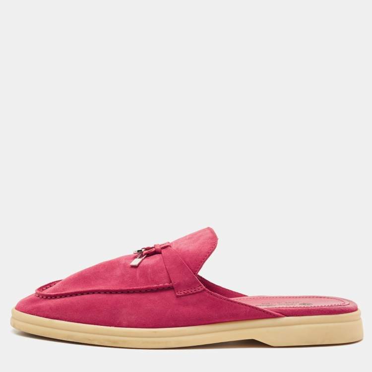 Pre Owned Loro Piana Fuchsia Suede Babouche Charms Walk Flat Mules Size 41