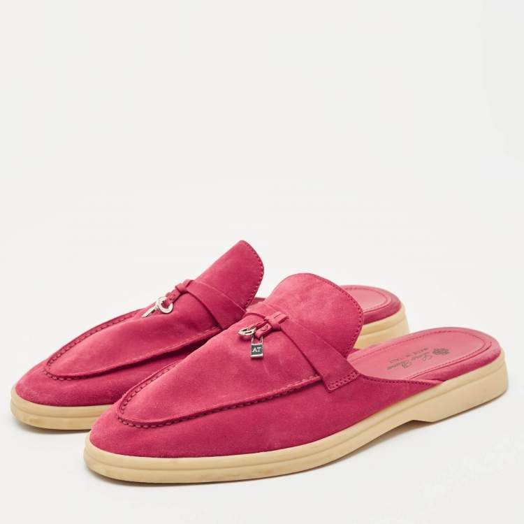 Pre Owned Loro Piana Fuchsia Suede Babouche Charms Walk Flat Mules Size 41