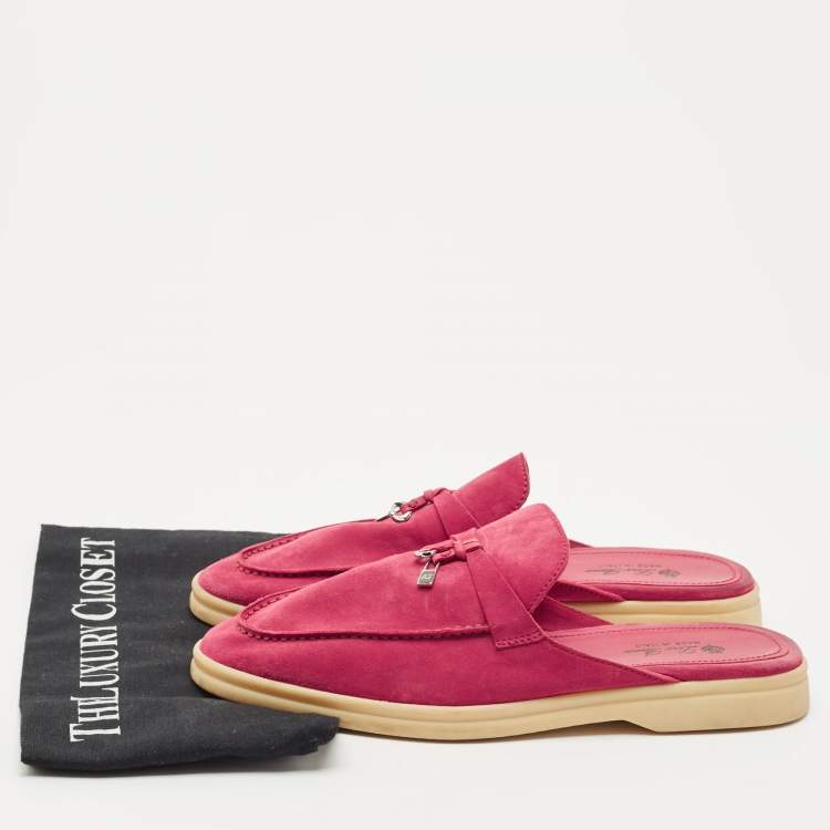 Pre Owned Loro Piana Fuchsia Suede Babouche Charms Walk Flat Mules Size 41