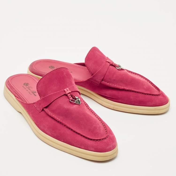 Pre Owned Loro Piana Fuchsia Suede Babouche Charms Walk Flat Mules Size 41