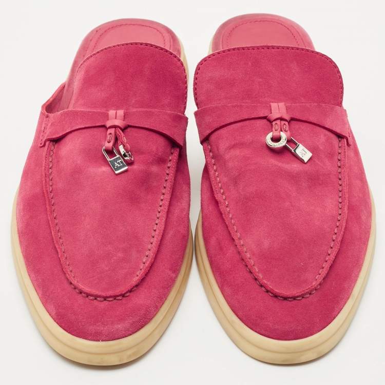 Pre Owned Loro Piana Fuchsia Suede Babouche Charms Walk Flat Mules Size 41
