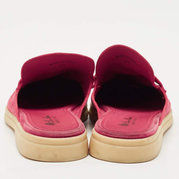 Pre Owned Loro Piana Fuchsia Suede Babouche Charms Walk Flat Mules Size 41