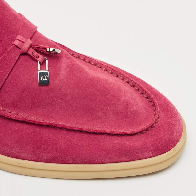 Pre Owned Loro Piana Fuchsia Suede Babouche Charms Walk Flat Mules Size 41