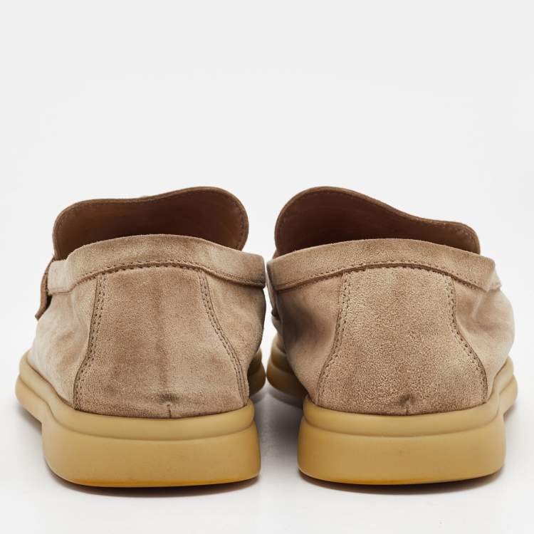 Pre Owned Loro Piana Beige Suede Summer Charms Walk Loafers Size 36.5