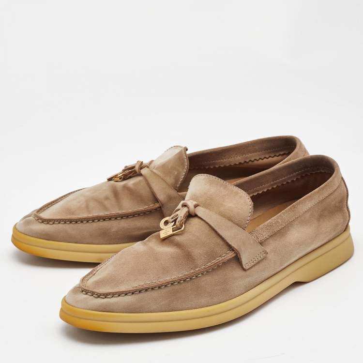 Pre Owned Loro Piana Beige Suede Summer Charms Walk Loafers Size 36.5