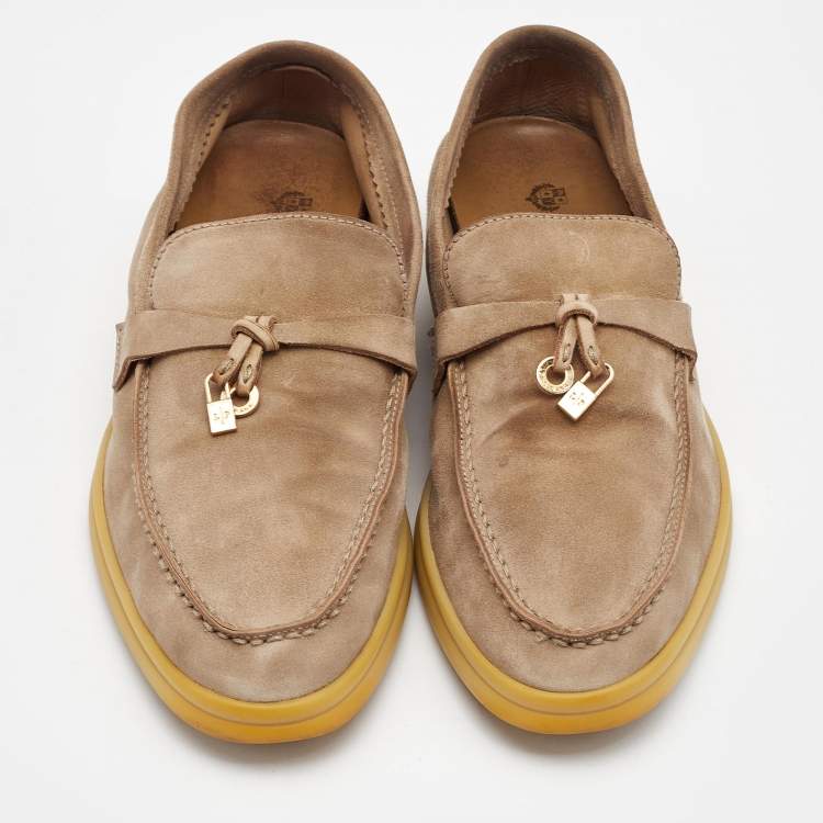 Pre Owned Loro Piana Beige Suede Summer Charms Walk Loafers Size 36.5