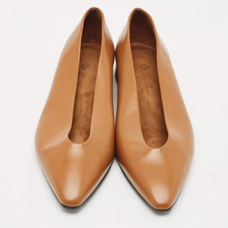 Pre Owned Loro Piana Brown Leather Rebecca Ballet Flats Size 37