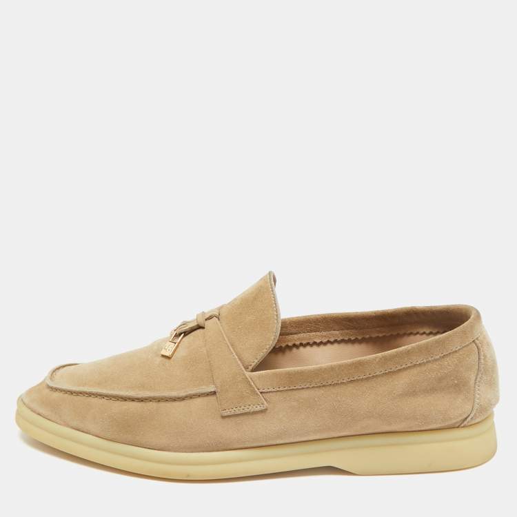 Pre Owned Loro Piana Beige Suede Summer Charms Walk Loafers Size 40.5