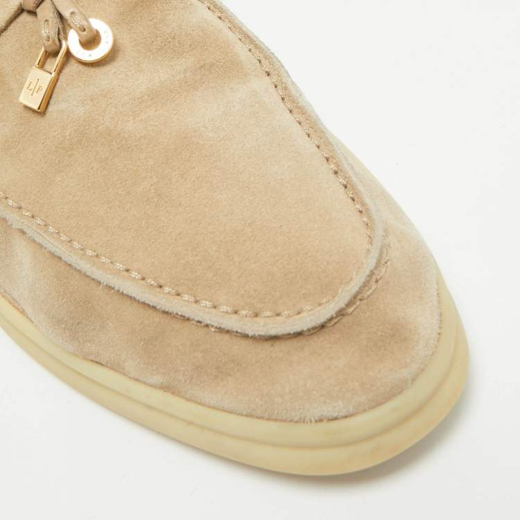 Pre Owned Loro Piana Beige Suede Summer Charms Walk Loafers Size 40.5