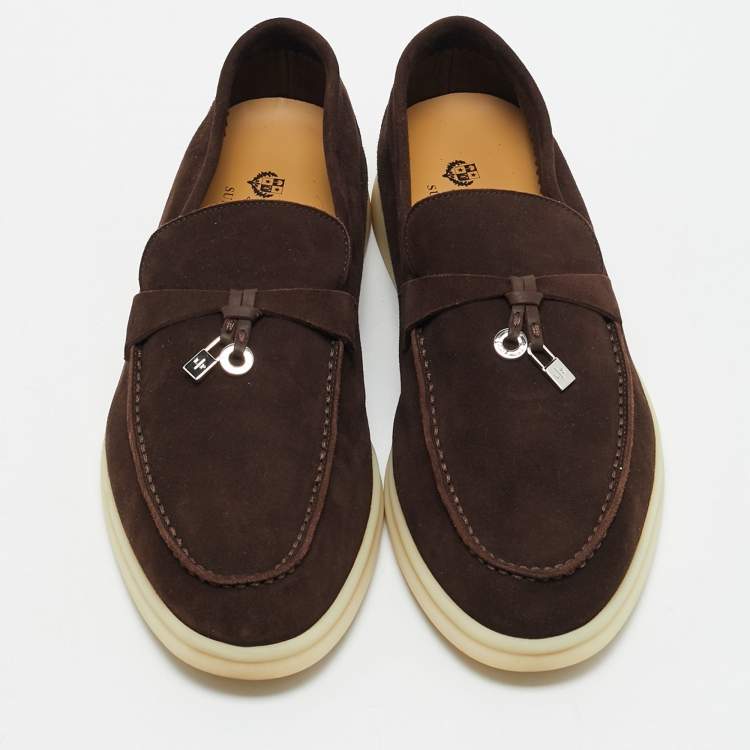 مملوكة مسبقًا Loro Piana Brown Suede Summer Charms Walk Loafers Size 39
