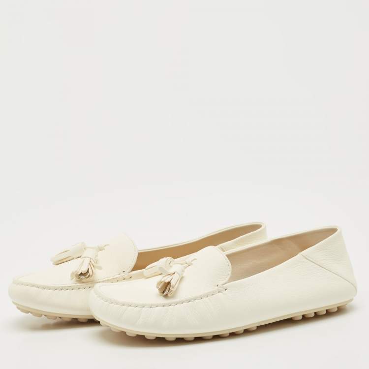 Pre Owned Loro Piana White Leather Dot Sole Loafers Size 38