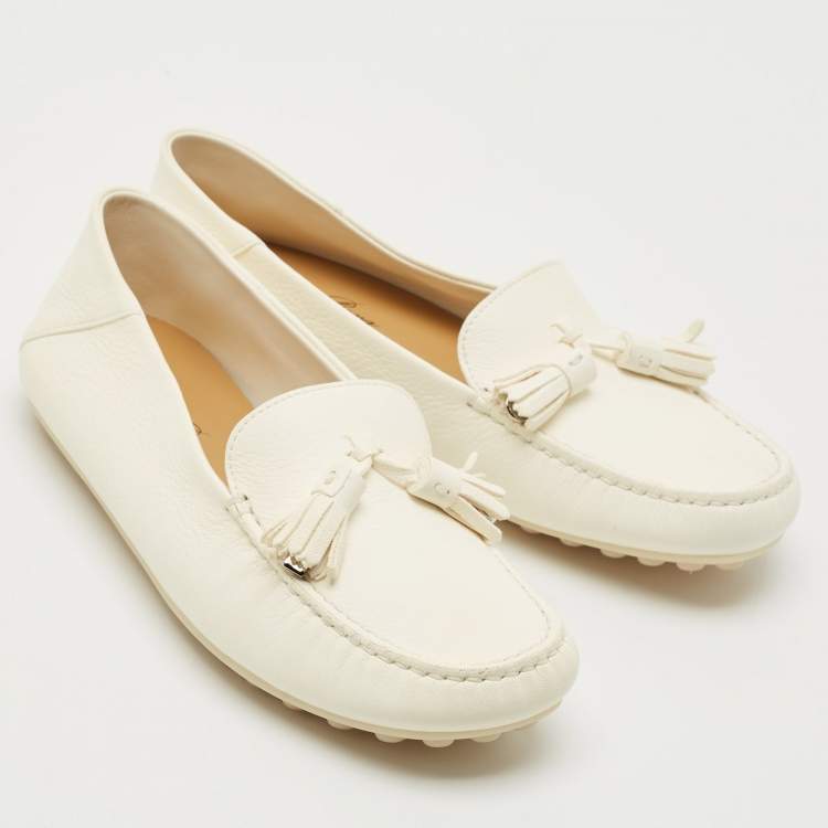Pre Owned Loro Piana White Leather Dot Sole Loafers Size 38