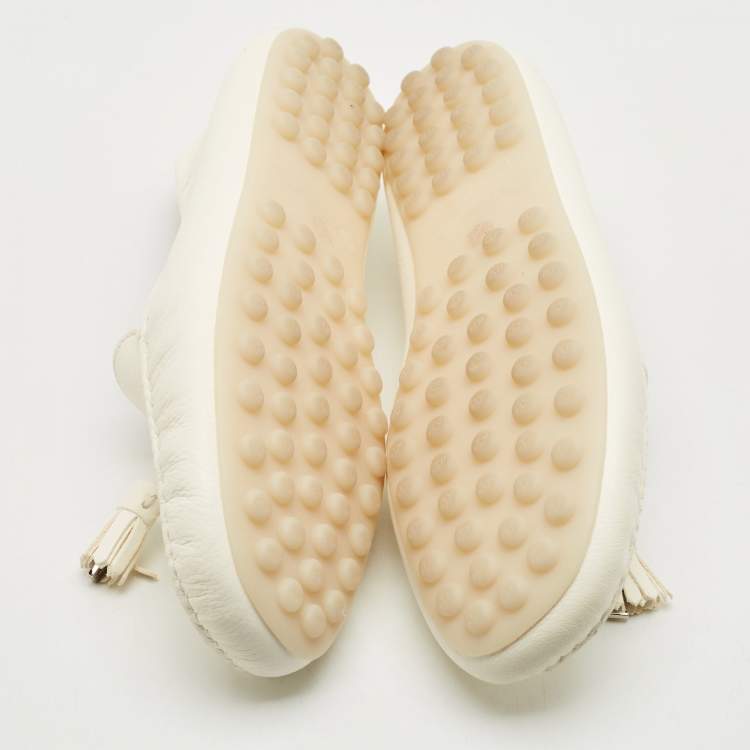 Pre Owned Loro Piana White Leather Dot Sole Loafers Size 38
