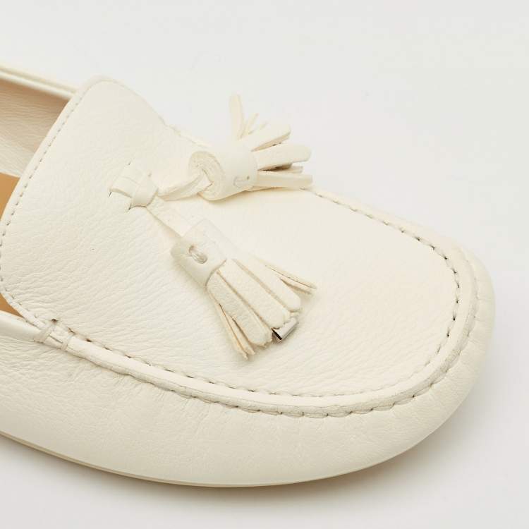 Pre Owned Loro Piana White Leather Dot Sole Loafers Size 38