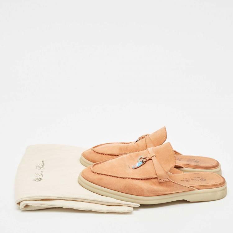 Pre Owned Loro Piana Orange Suede Babouche Charms Walk Flat Mules Size 38