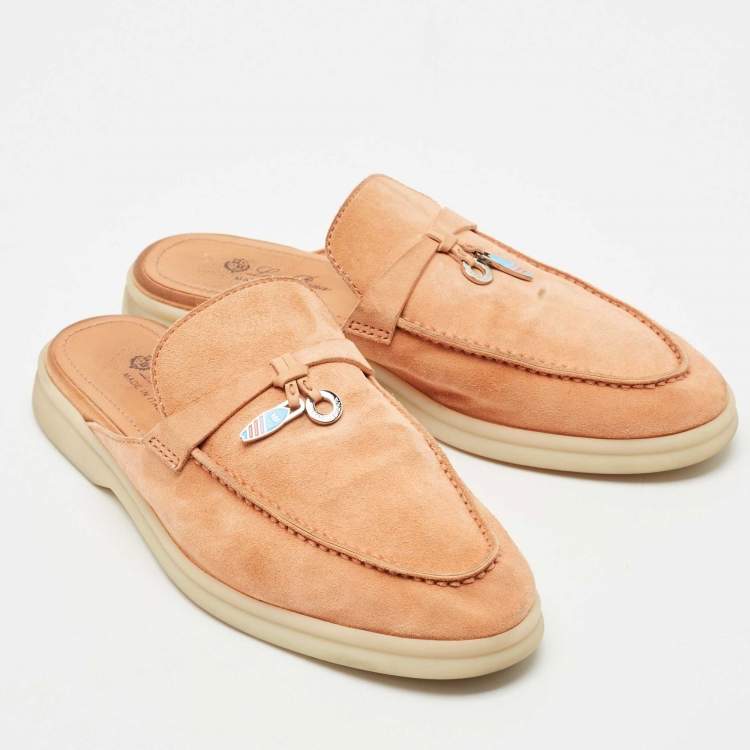 Pre Owned Loro Piana Orange Suede Babouche Charms Walk Flat Mules Size 38