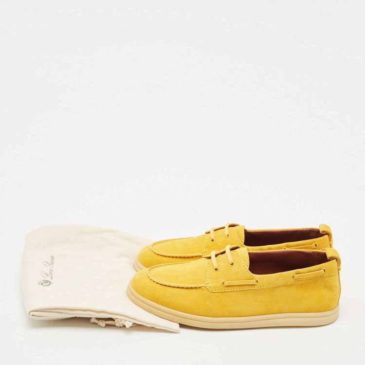 Pre Owned Loro Piana Yellow Suede Sea Sail Walk Loafers Size 37