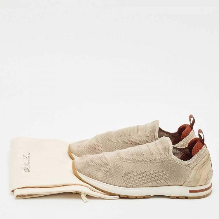 Pre Owned Loro Piana Grey Knit Fabric and Suede 360 LP Flexy Walk Sneakers Size 39.5