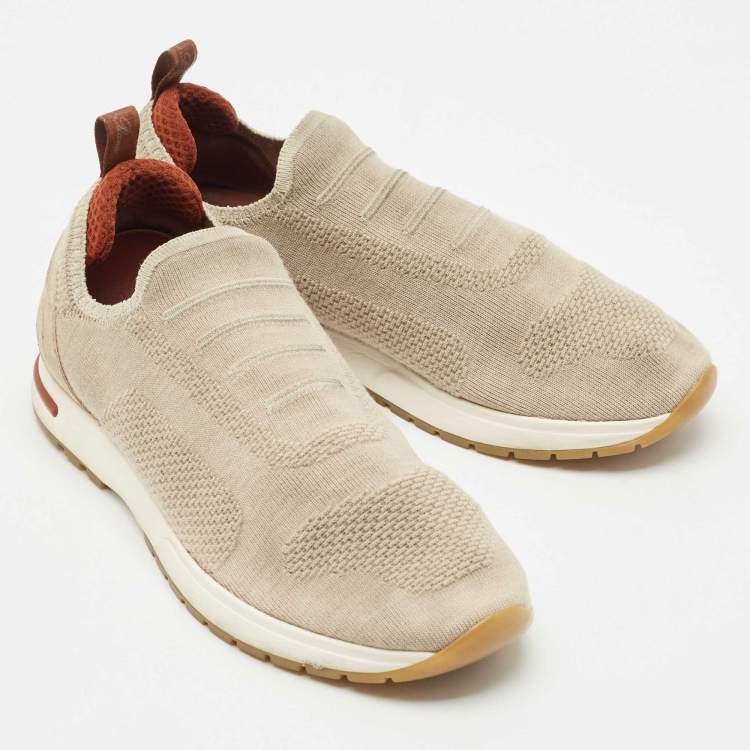 Pre Owned Loro Piana Grey Knit Fabric and Suede 360 LP Flexy Walk Sneakers Size 39.5