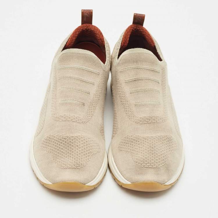Pre Owned Loro Piana Grey Knit Fabric and Suede 360 LP Flexy Walk Sneakers Size 39.5