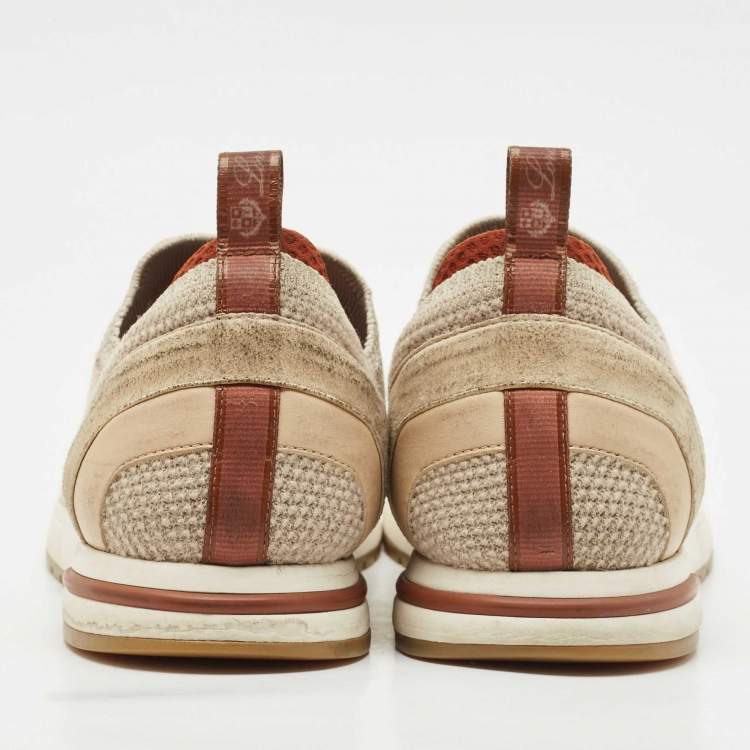 Pre Owned Loro Piana Grey Knit Fabric and Suede 360 LP Flexy Walk Sneakers Size 39.5