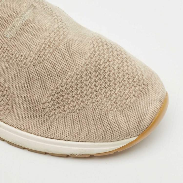 Pre Owned Loro Piana Grey Knit Fabric and Suede 360 LP Flexy Walk Sneakers Size 39.5