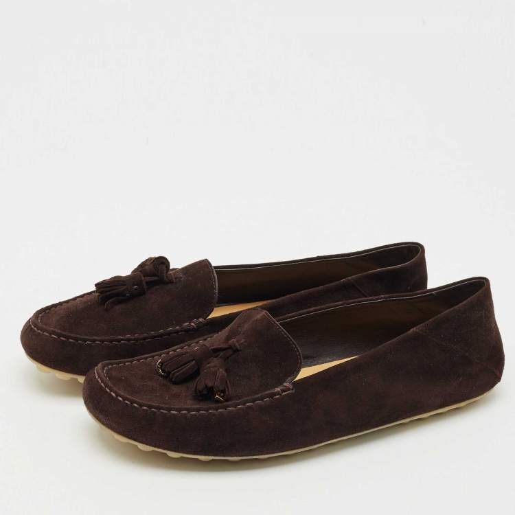 Pre Owned Loro Piana Brown Suede Dot Sole Walk Loafers Size 41