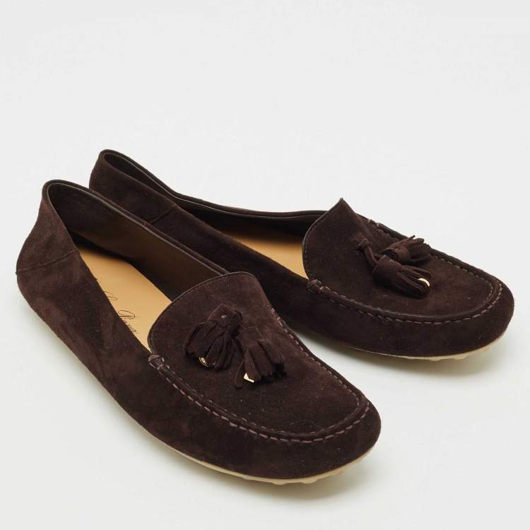 Pre Owned Loro Piana Brown Suede Dot Sole Walk Loafers Size 41