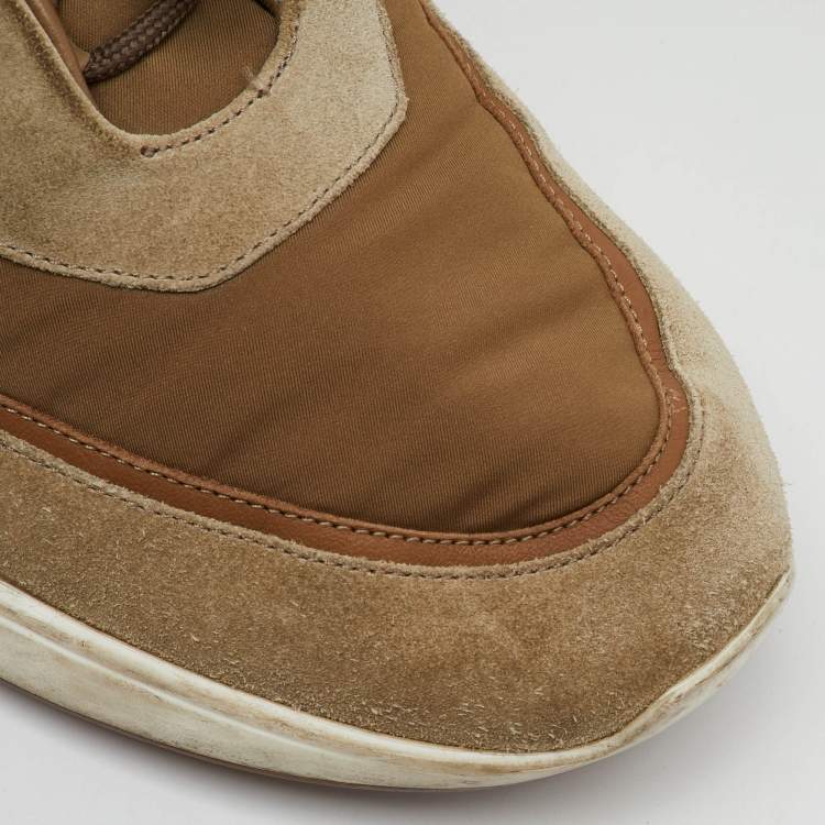 Pre Owned Loro Piana Light Brown Fabric and Suede Modular Walk Sneakers Size 45