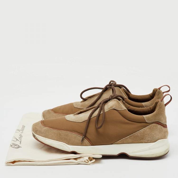 Pre Owned Loro Piana Light Brown Fabric and Suede Modular Walk Sneakers Size 45