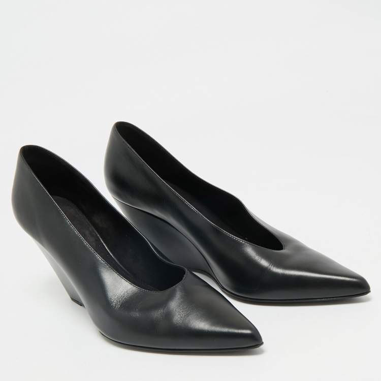 Pre Owned Loro Piana Black Leather Viola Wedge Pumps Size 41