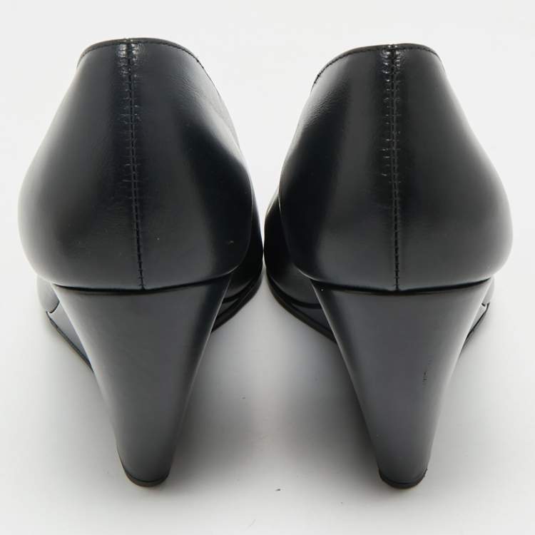 Pre Owned Loro Piana Black Leather Viola Wedge Pumps Size 41
