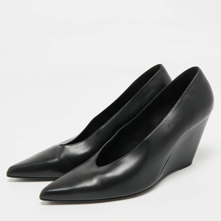 Pre Owned Loro Piana Black Leather Viola Wedge Pumps Size 41