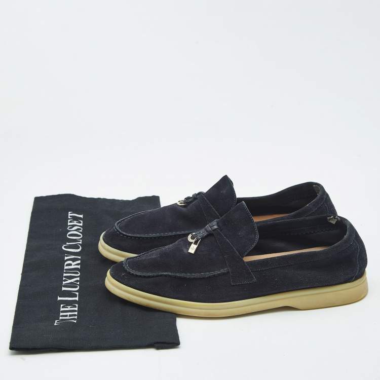 Pre Owned Loro Piana Navy Blue Suede Summer Charms Walk Loafers Size 39.5